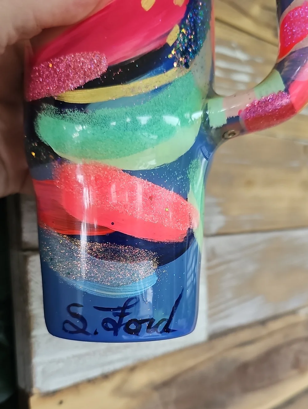Suze Ford Custom Hand Painted Stanley Tumbler 30z Brush Strokes Limited Edition - Picture 3 of 17
